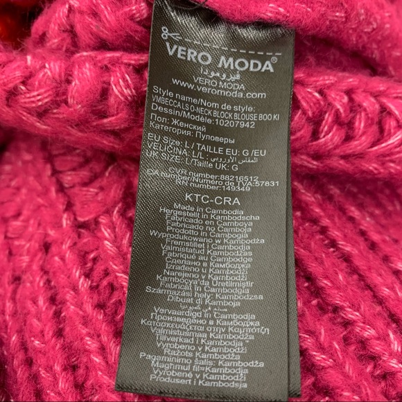 Vero Moda Cozy Soft Wide Cable Knit Vibrant Colorblock Striped Crewneck Sweater - Picture 11 of 15